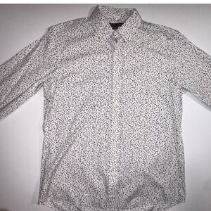 MICHAEL KORS Slim Fit Long Sleeve Button UP Shirt White Black Dot Print Size M